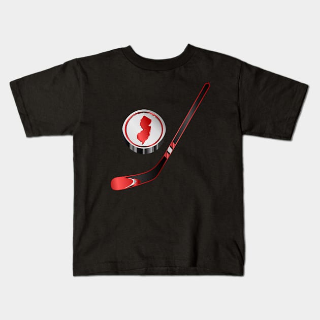 NHL - NJ Black Red Stick Silver Red Black Puck Kids T-Shirt by geodesyn